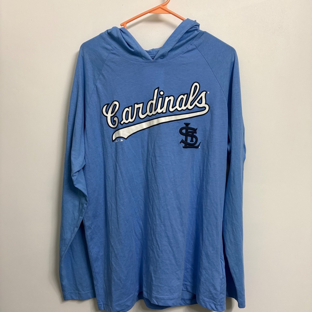 Majestic St Louis Cardinals Mens Large Light Blue Long Sleeve Hooded T-Shirt MLB